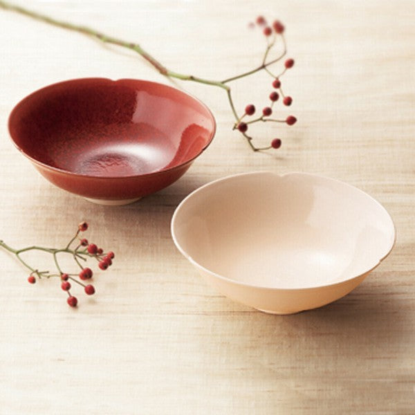 Kyoto-yaki Kiyomizu-yaki Hannari Kaki-glazed Honte Pair of Bowls Gift Set