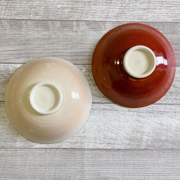 Kyoto-yaki Kiyomizu-yaki Hannari Kaki-glazed Honte Pair of Bowls Gift Set