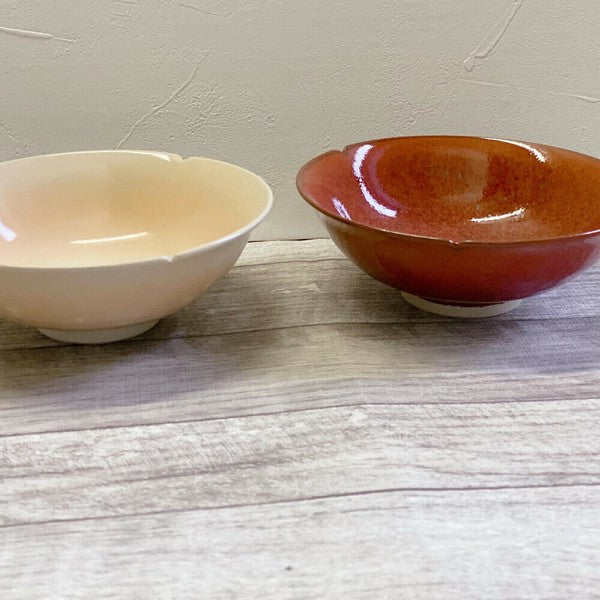 Kyoto-yaki Kiyomizu-yaki Hannari Kaki-glazed Honte Pair of Bowls Gift Set