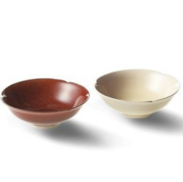 Kyoto-yaki Kiyomizu-yaki Hannari Kaki-glazed Honte Pair of Bowls Gift Set