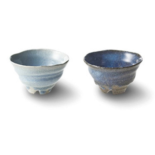 Hannari Blue Hagi Yuragi Two Color Ceramic Bowl Gift Set from Japan