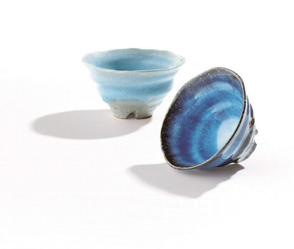 Hannari Blue Hagi Yuragi Two Color Ceramic Bowl Gift Set from Japan