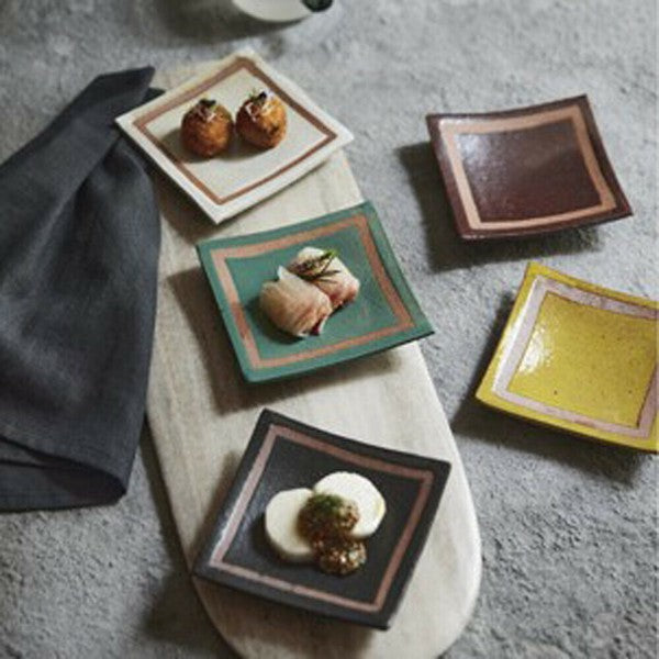 Japanese/Shigaraki ware Hannari Shigaraki 5-color Square Plate Gift Set (5pcs)