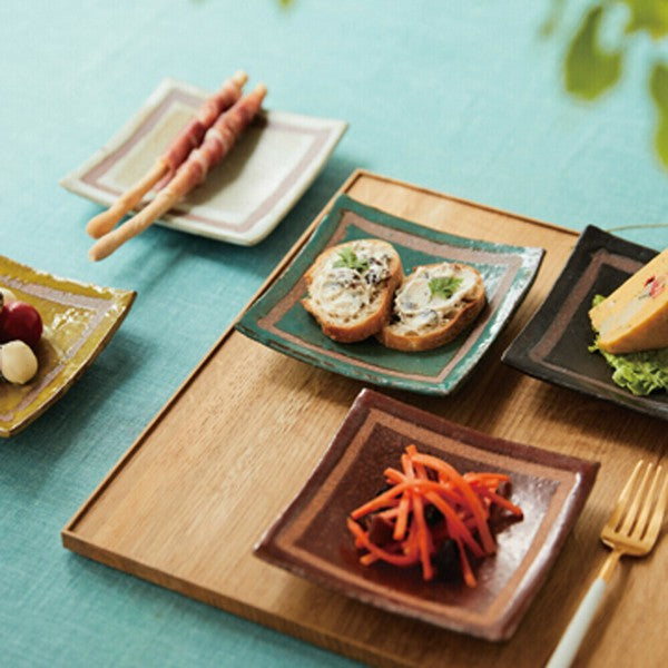Japanese/Shigaraki ware Hannari Shigaraki 5-color Square Plate Gift Set (5pcs)