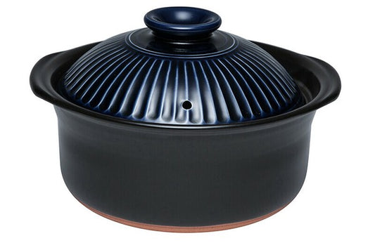 Chrysanthemum rice pot with blue glaze