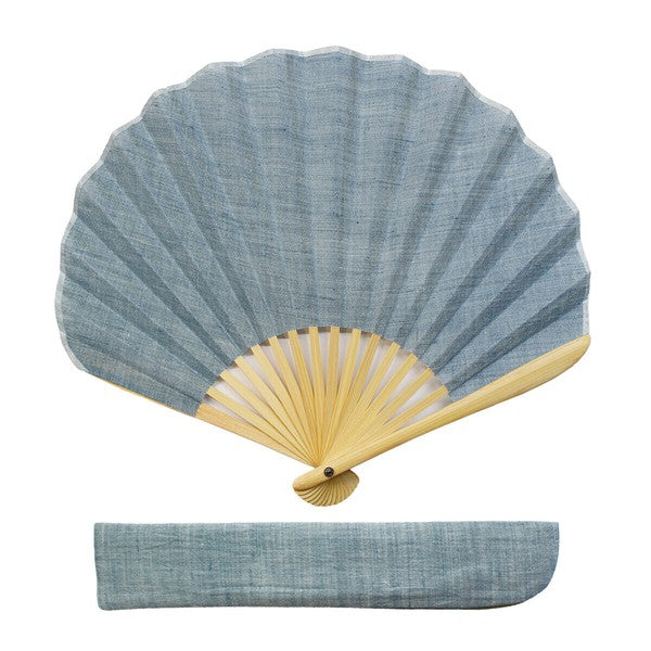 Ojiya Chijimi Sensu Shell Shape Striped Blue Sky