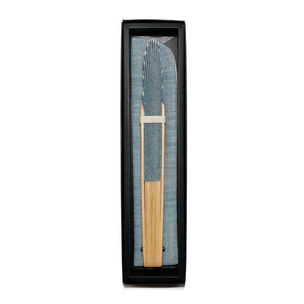 Ojiya Chijimi Sensu Shell Shape Striped Blue Sky