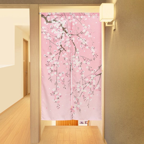 Hand-Sewing Noren N Weeping Cherry Blossom Japanese Pattern Privacy Curtain (85x150cm)