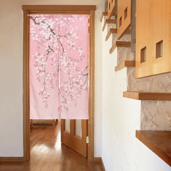 Hand-Sewing Noren N Weeping Cherry Blossom Japanese Pattern Privacy Curtain (85x150cm)