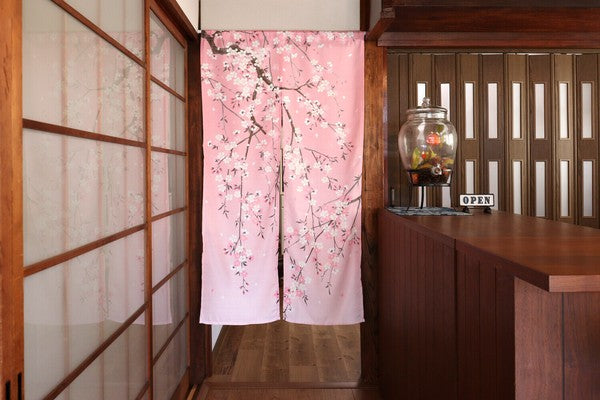 Hand-Sewing Noren N Weeping Cherry Blossom Japanese Pattern Privacy Curtain (85x150cm)