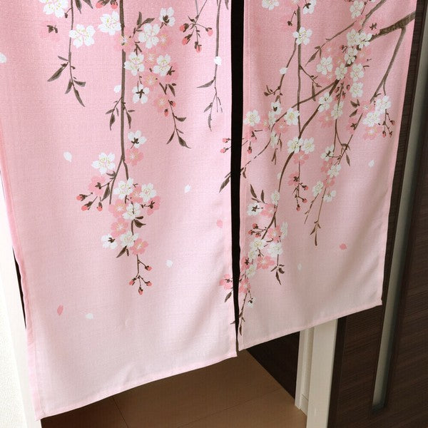 Hand-Sewing Noren N Weeping Cherry Blossom Japanese Pattern Privacy Curtain (85x150cm)