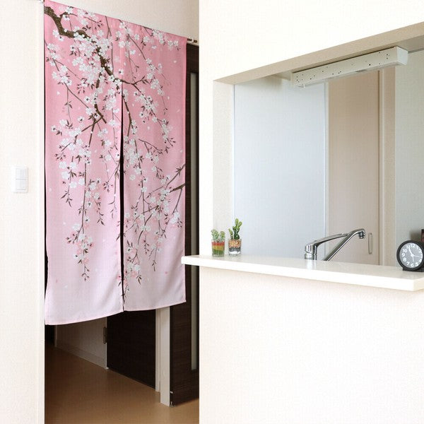 Hand-Sewing Noren N Weeping Cherry Blossom Japanese Pattern Privacy Curtain (85x150cm)