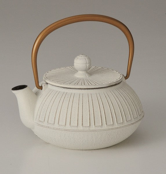 Traditional Crafts Teapot with 5-type Chrysanthemum, Gold/Linen, Enameled Interior