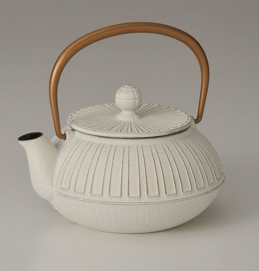 Traditional Crafts Teapot with 5-type Chrysanthemum, Gold/Linen, Enameled Interior