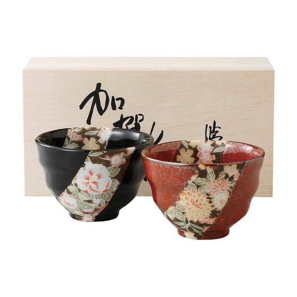 Mino Ware Gift Boxed Pair of Kaga Yuzen Okonomiyaki Bowls