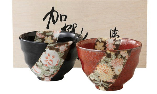 Mino Ware Gift Boxed Pair of Kaga Yuzen Okonomiyaki Bowls