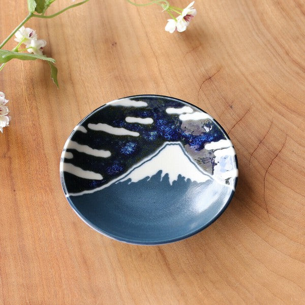 Blue FUJI Small Plate, Mino Ware Good Luck Souvenir