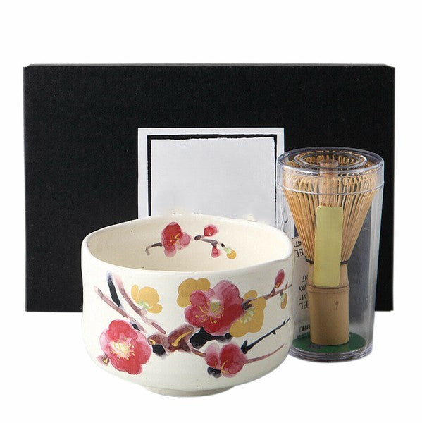 Manyo Flowers Plum Small Matcha Bowl Nodate Chasen Set