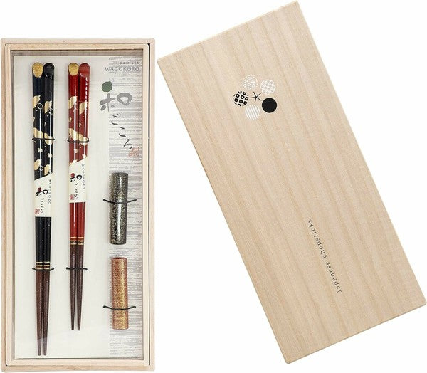 Paulownia Box Chopsticks Gift Set with Rest Rokuhyo Aoba Wakasa Lacquer