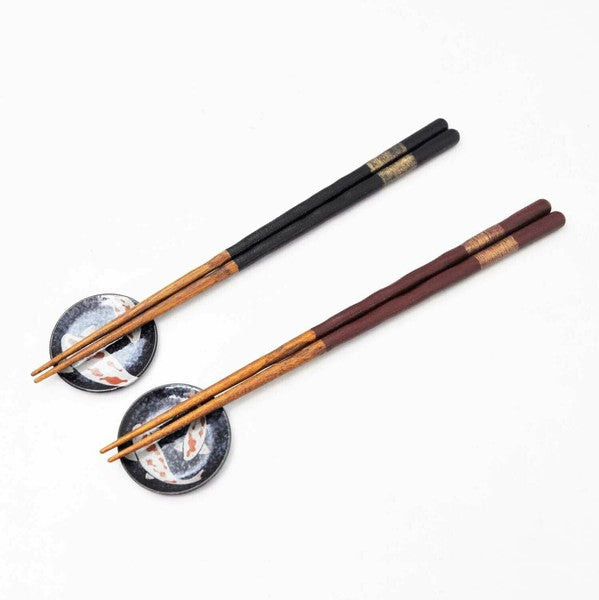 Nishiki Goi Yugetsu Couple Chopsticks and Rest Set Kawai in Paulownia Box
