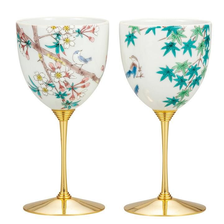 Pair of Wine Cups - Small Birds in Spring and Autumn