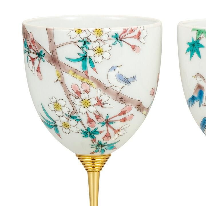 Pair of Wine Cups - Small Birds in Spring and Autumn