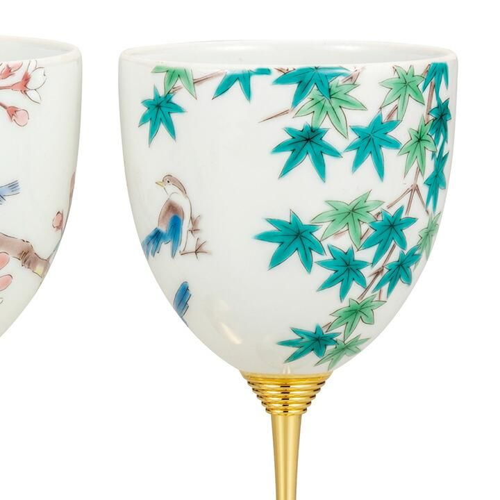 Pair of Wine Cups - Small Birds in Spring and Autumn