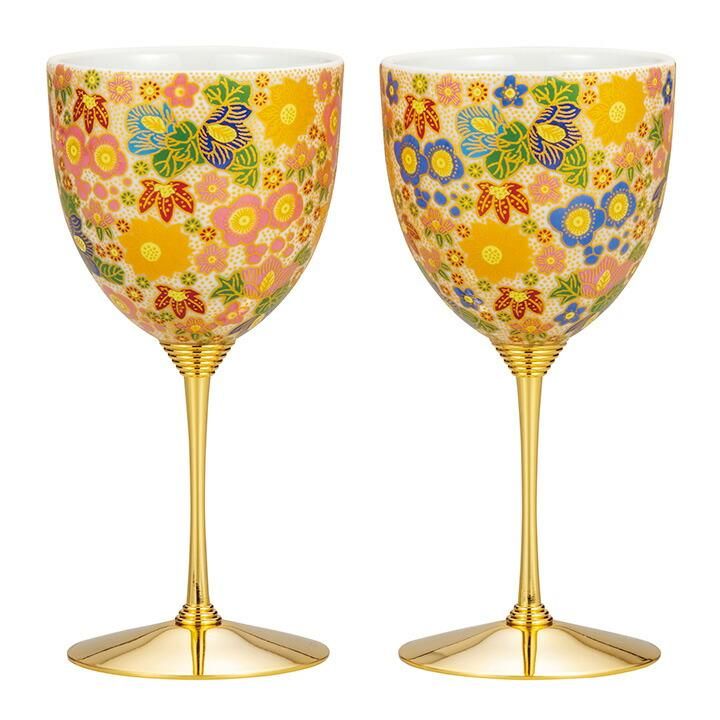 Pair of wine cups, flower arrangement