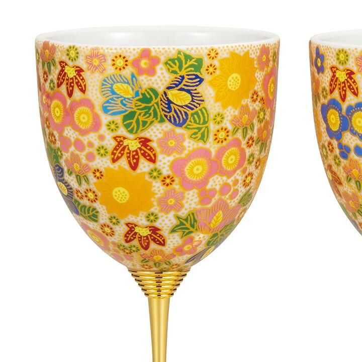 Pair of wine cups, flower arrangement