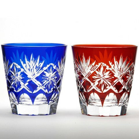 Traditional Edo Kiriko Hoshikenbishi Old Glass Pair Rock Glass for Whiskey