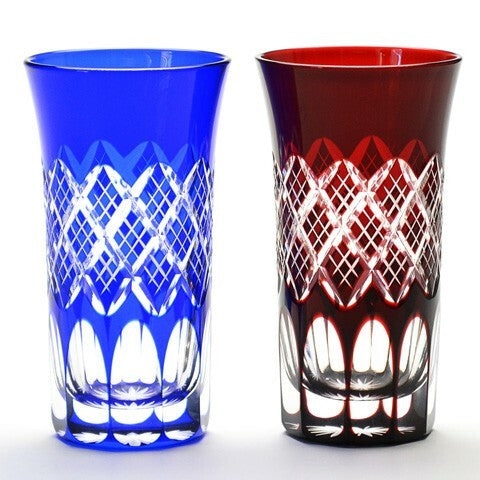 Traditional Edo Kiriko Layered Yarai Glasses Pair Beer Glasses for Sake/Juice