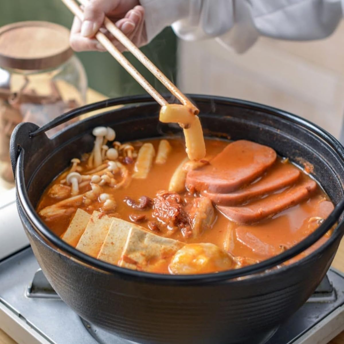 Nambu Ironware Round Iron Pot with Glass and Wooden Lids, Non-Stick, Thick