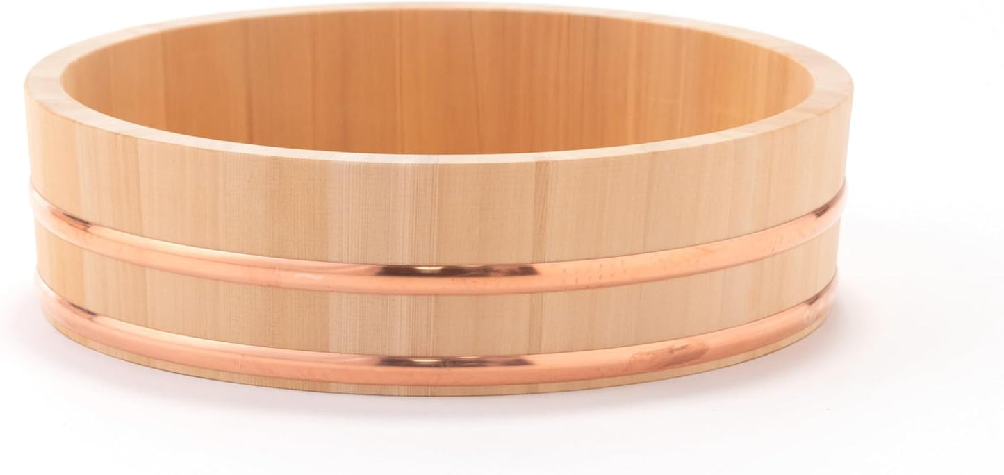 Wooden Hangiri Sushi Oke Rice Mixing Tub Copper Band