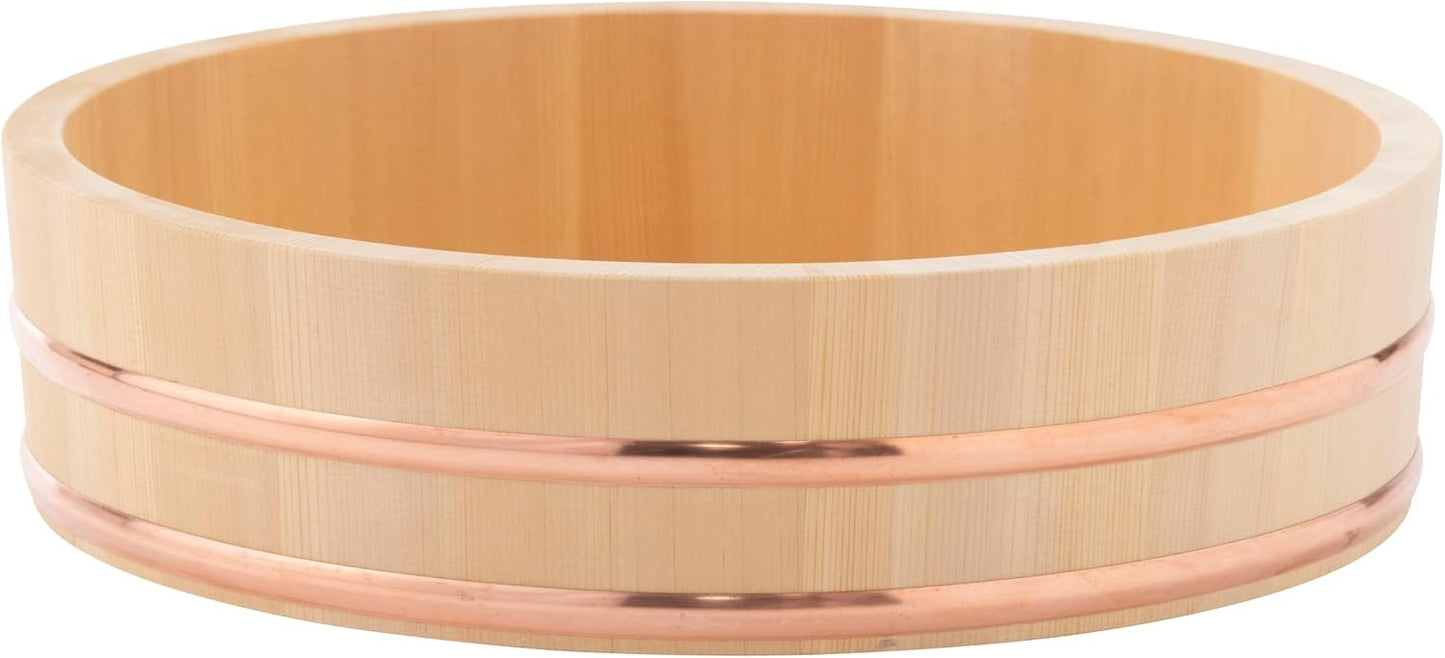 Wooden Hangiri Sushi Oke Rice Mixing Tub Copper Band