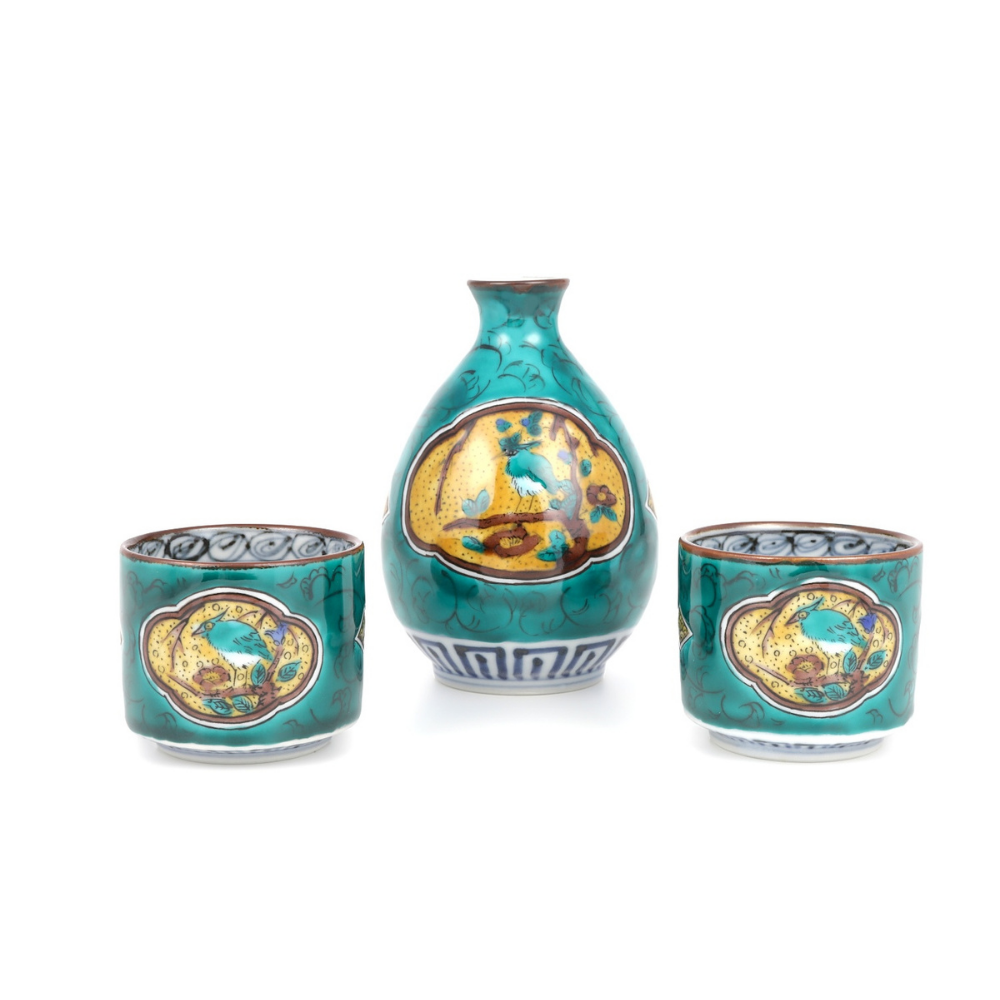 Kutani ware sake cup Aote Kutani Bunkichi Kiln