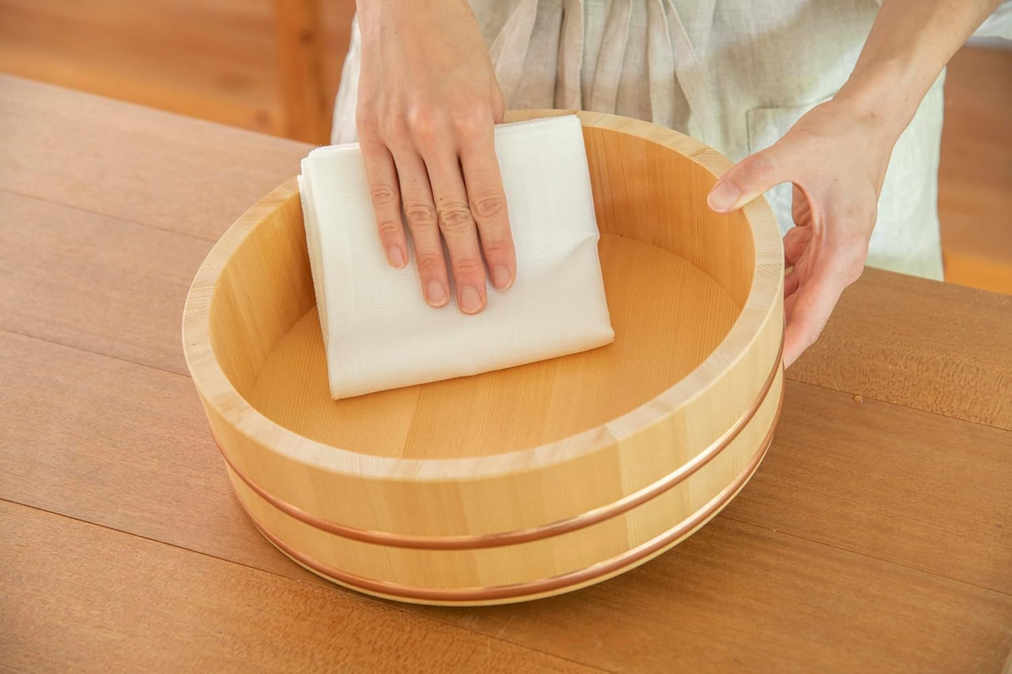 Wooden Hangiri Sushi Oke Rice Mixing Tub Copper Band