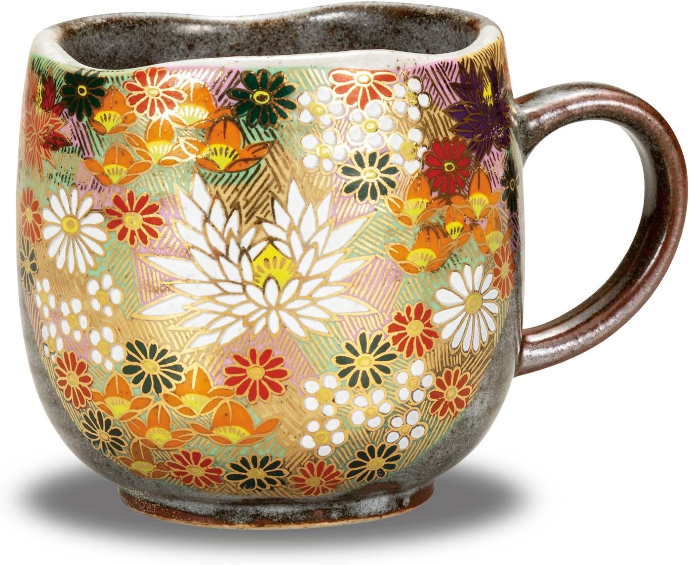 Kutani Ware Ceramic Mug with Gold Flower Motif, High-End Japanese Tableware