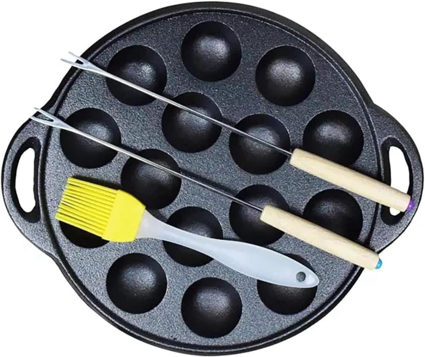 Takoyaki Pan Cast Iron Takoyaki Maker Skillet Griddle Japanese Octopus Meat Ball Mold Maker for Gas Heater & IH