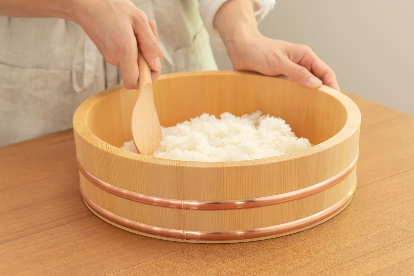 Wooden Hangiri Sushi Oke Rice Mixing Tub Copper Band
