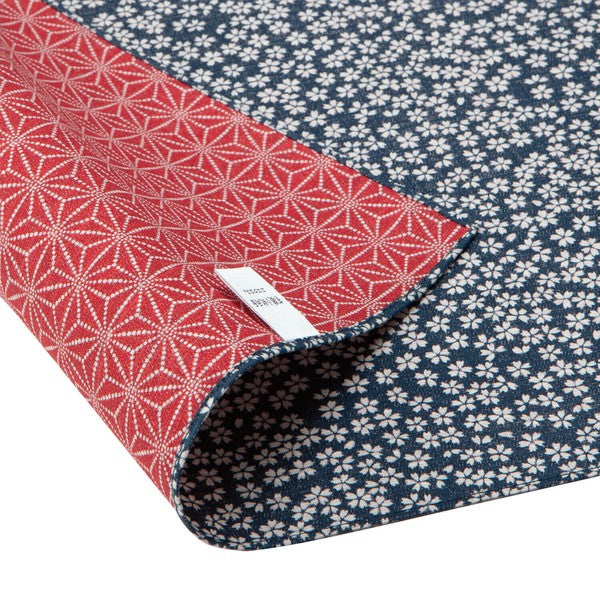 Yusoku Komon Cotton Furoshiki Dual-Sided Cherry Blossoms & Hemp Leaves Blue x Red
