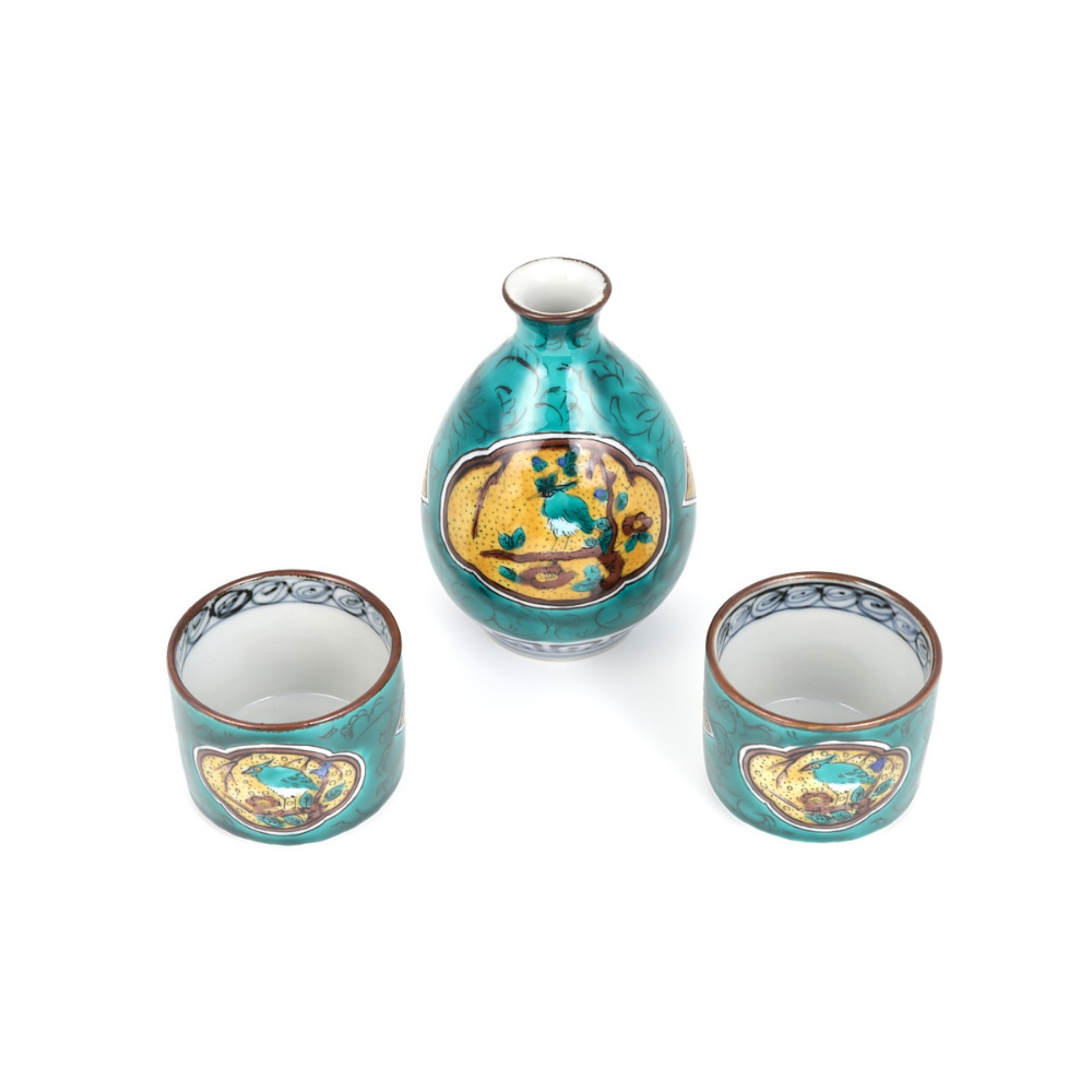 Kutani ware sake cup Aote Kutani Bunkichi Kiln
