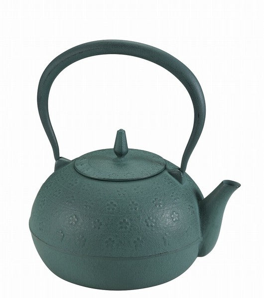 Nambu Iron Kettle with Cherry Blossom design and Green Bamboo