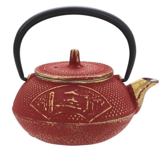 Nanbu Ironware Teapot Chusonji 0.3L Gold/Red