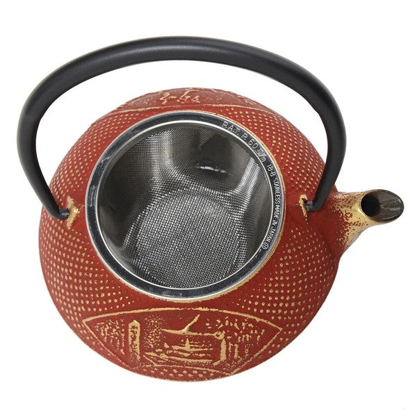 Nanbu Ironware Teapot Chusonji 0.3L Gold/Red