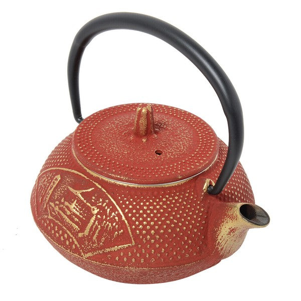 Nanbu Ironware Teapot Chusonji 0.3L Gold/Red