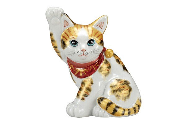 Kutani Ware 5.5-Size Maneki-Neko Beckoning Cat with Gold-Painted Calico from Japan