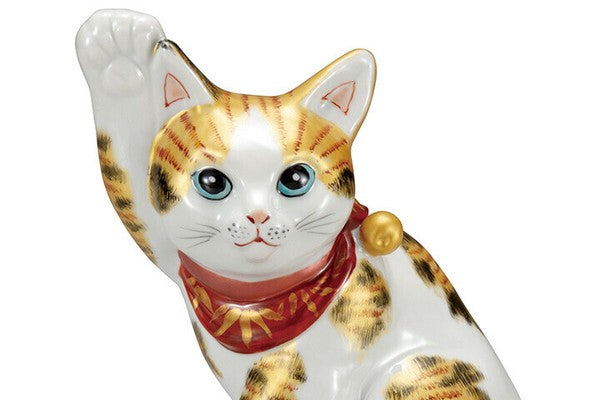Kutani Ware 5.5-Size Maneki-Neko Beckoning Cat with Gold-Painted Calico from Japan