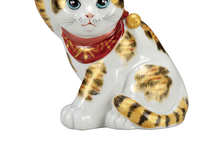 Kutani Ware 5.5-Size Maneki-Neko Beckoning Cat with Gold-Painted Calico from Japan