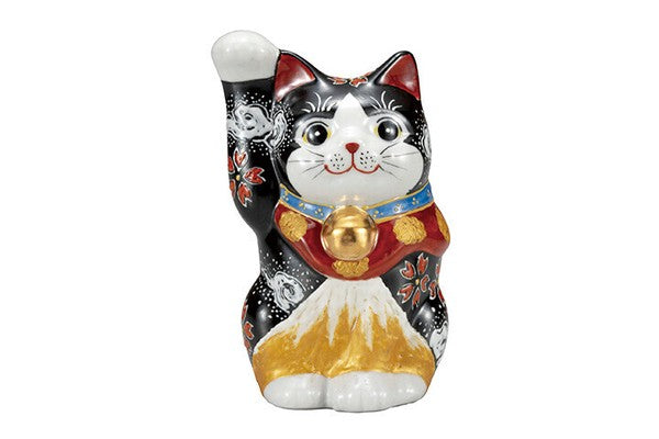 Kutani Ware 4.8-Size Maneki-Neko Beckoning Cat with Gold Fuji from Japan